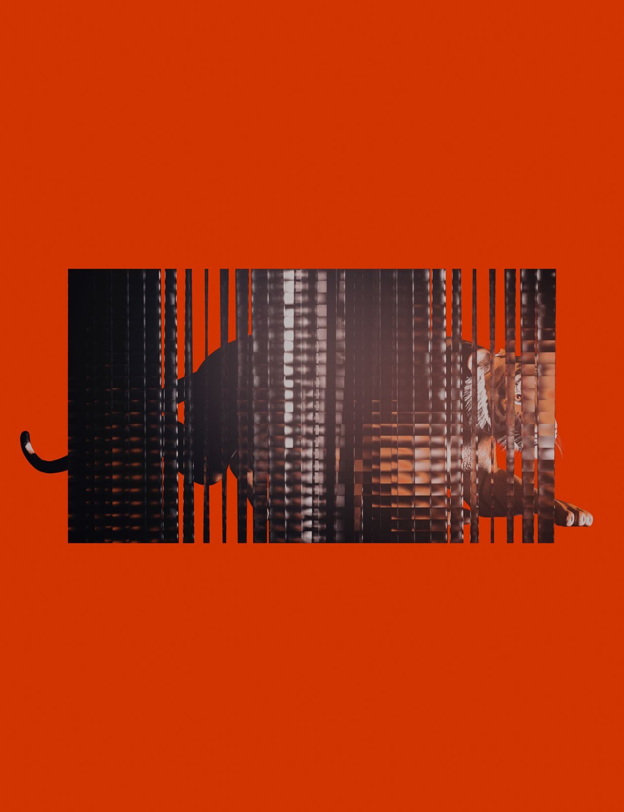 Poster with a striped glitch image on orange — Mothanna Hussein for ZELZAL