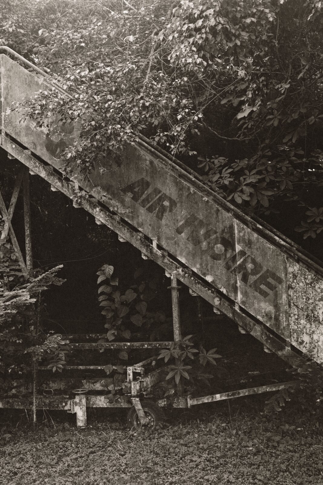Sepia stairway with an old Air Afrique sign — Rosario Nandjui for ZELZAL