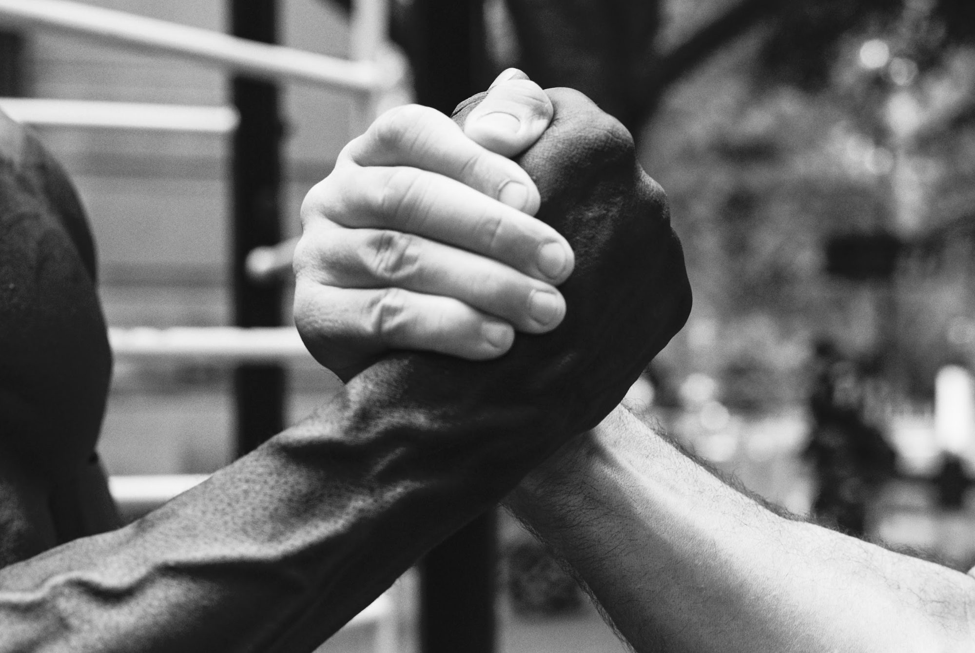PUBLIC PROPERTY: two forearms locked in a grip